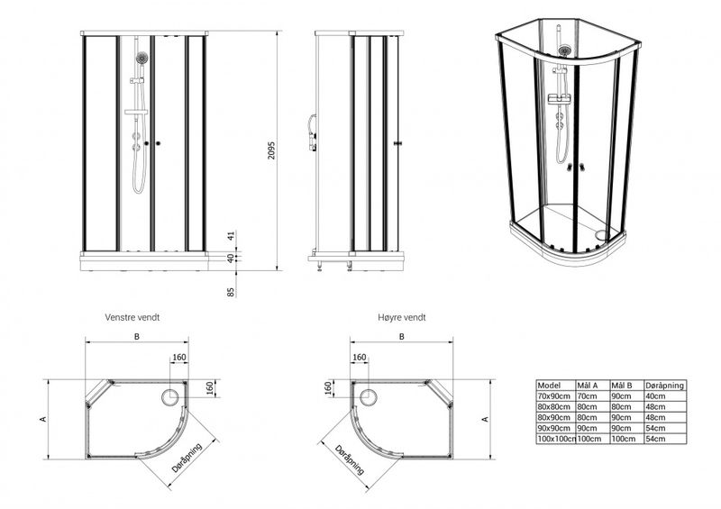 VikingBad Sofia Dusjkabinett 70x90x210 BAS
