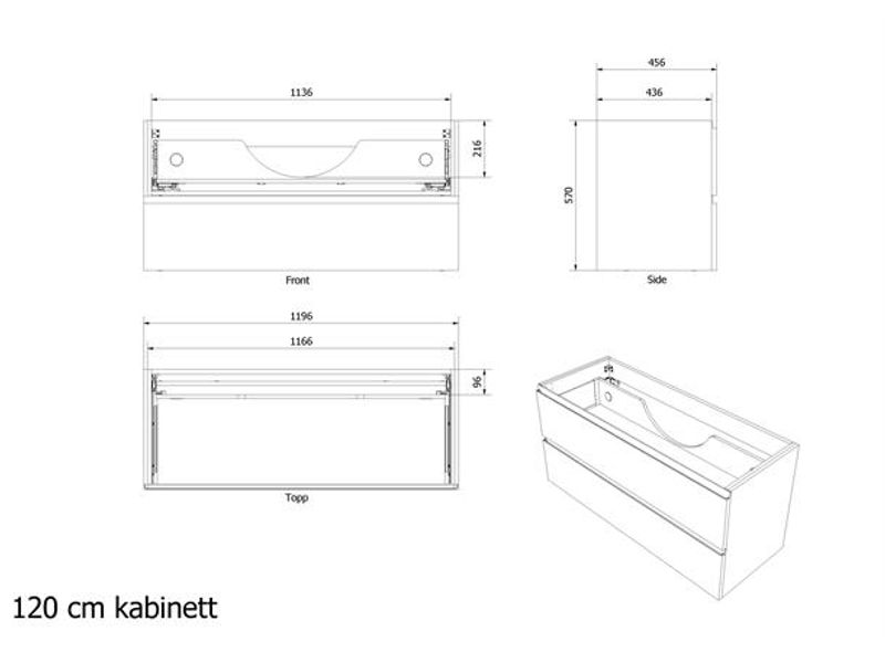Vikingbad MIE 120 serv.skap, fingergrep, hvit matt