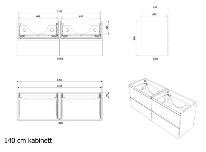 Vikingbad MIE 140DBL Servantskap, STAV, sort matt