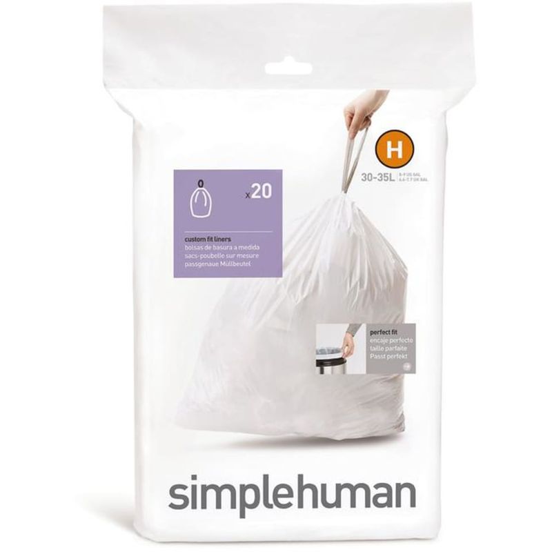 Simplehuman avfallspose kode H, 30-35L hvit plast 20pk
