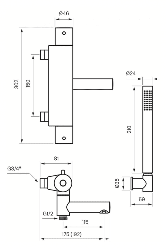 Tapwell EVM026 dusj- og badekarbatteri Matt Sort