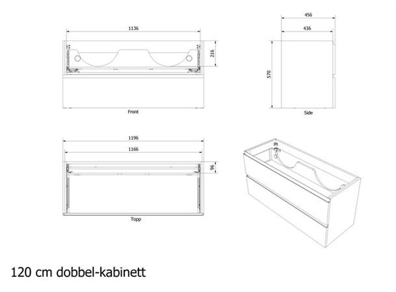 Vikingbad MIE 120DBL servantskap, fingergrep, hvit matt