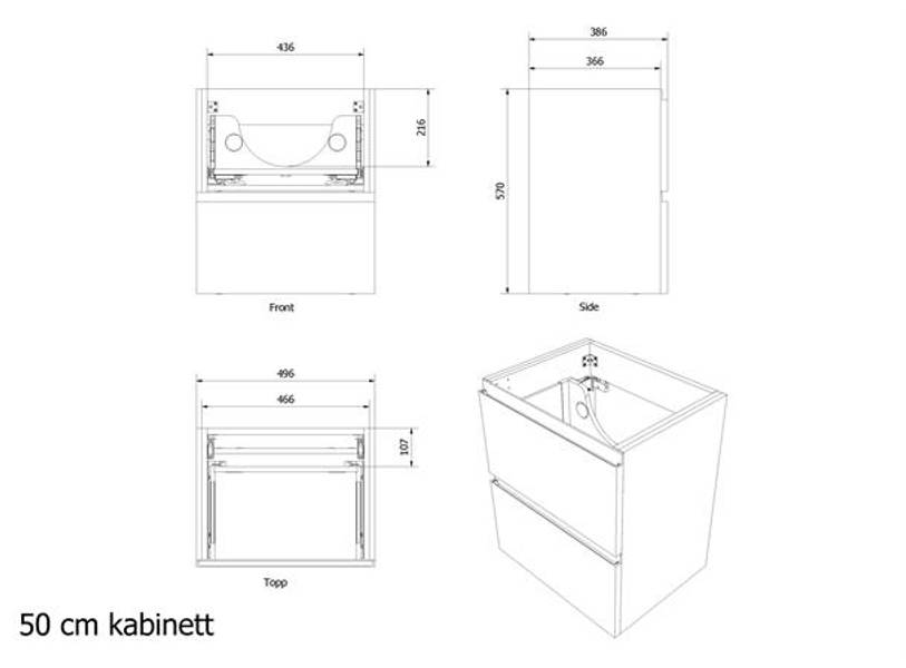 Vikingbad MIE 50 SLIM servantskap, fingergrep, sort eik