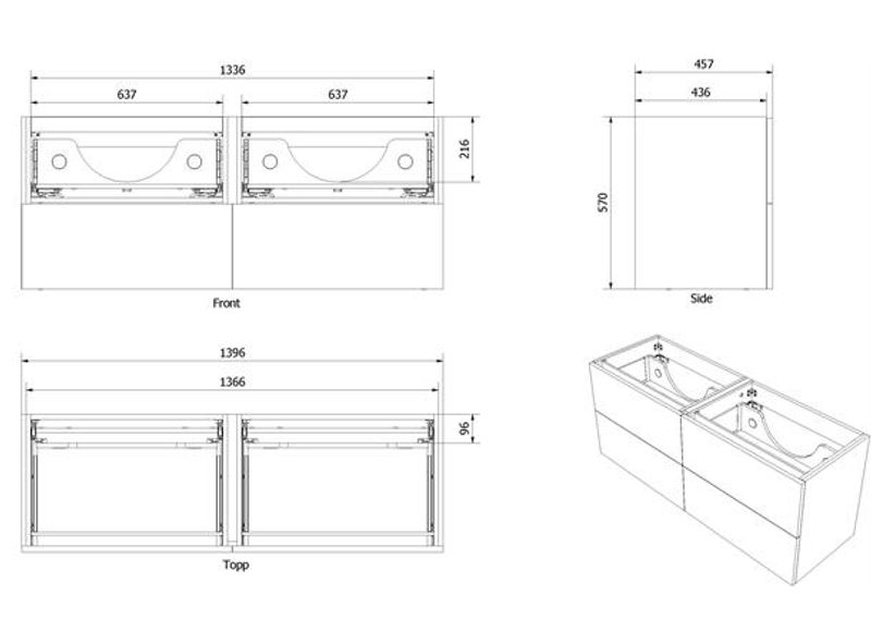 Vikingbad MIE 140DBL Servantskap, slett, hvit matt