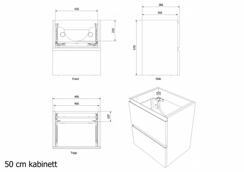 Vikingbad MIE 50 SLIM Servantskap, slett, lys eik