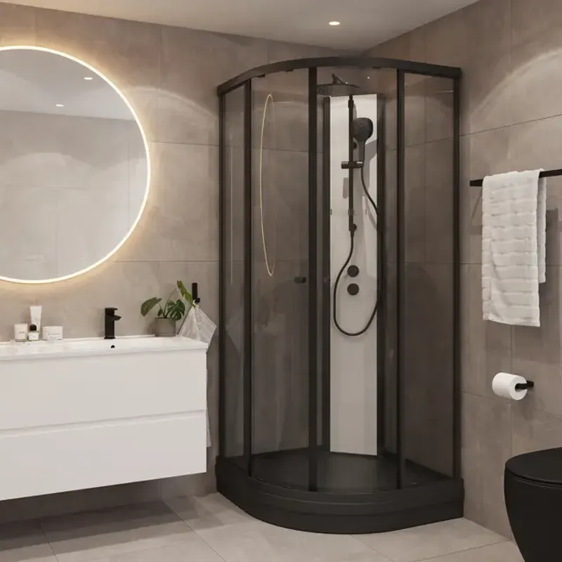 Dusjkabinett SOFIA pluss 100x100x210cm hvit søyle sort/klar