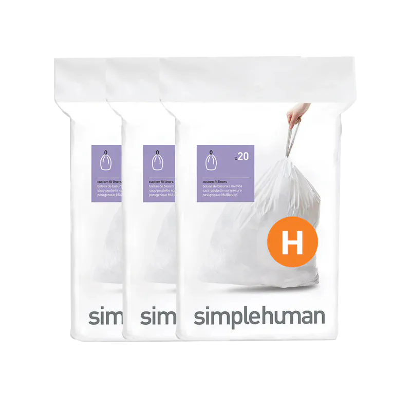 Simplehuman avfallspose kode H, 30-35L hvit plast 3x20pk (60 poser)